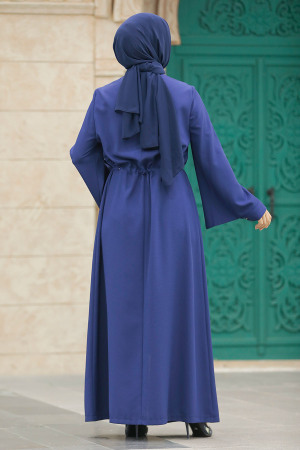 Neva Style - İndigo Blue Long Turkish Abaya 91502IM - Thumbnail