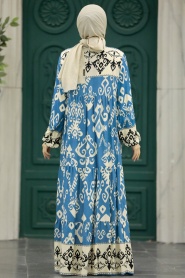 Neva Style - İndigo Blue Modest Dress 50004IM - Thumbnail