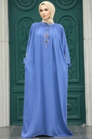Neva Style - İndigo Blue Modest Dress 90021IM - Thumbnail
