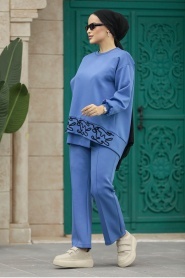 Neva Style - İndigo Blue Modest Dual Suit 7113IM - Thumbnail