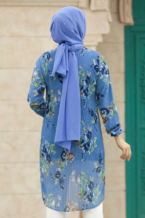 Neva Style - İndigo Blue Modest Tunic 91236IM - Thumbnail