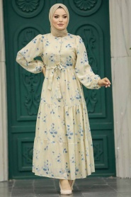 Neva Style - İndigo Blue Muslim Dress 13130IM - Thumbnail