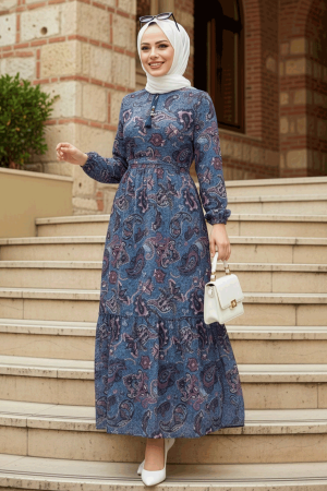 Neva Style - İndigo Blue Muslim Dress 3356IM - 1
