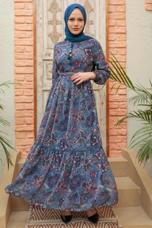 Neva Style - İndigo Blue Muslim Dress 3356IM - 1