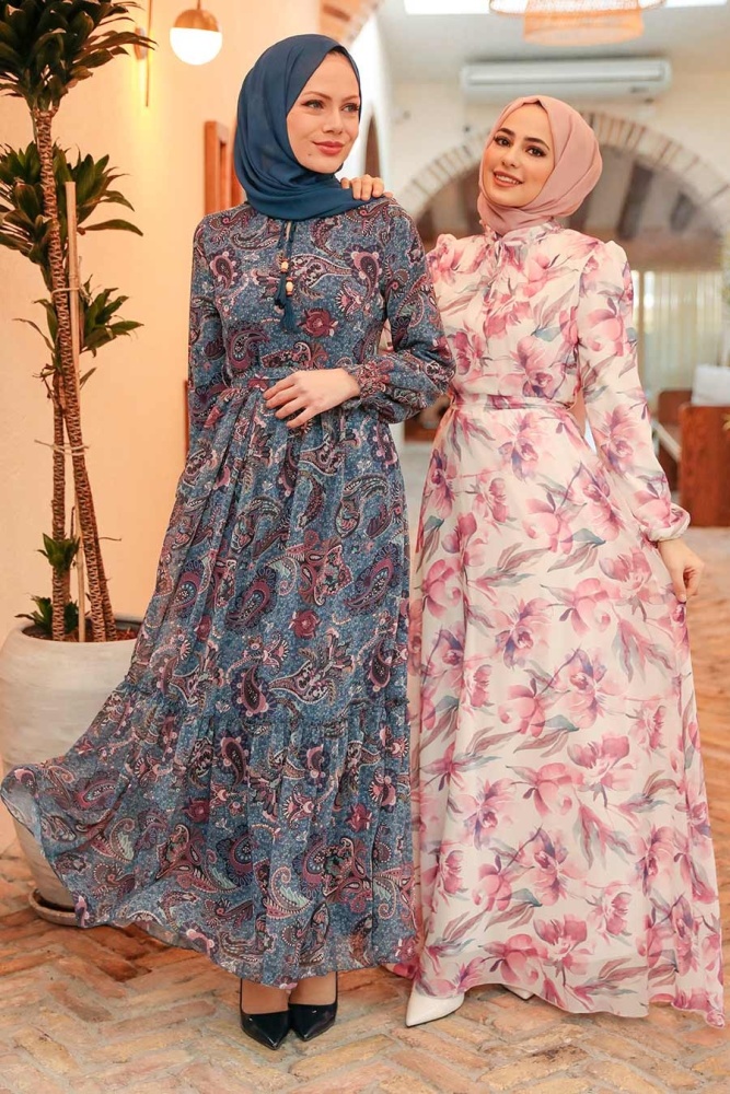 Neva Style - İndigo Blue Muslim Dress 3356IM - 5