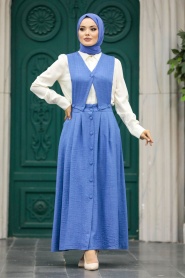 Neva Style - İndigo Blue Muslim Dual Suit 56741IM - Thumbnail