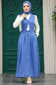 Neva Style - İndigo Blue Muslim Dual Suit 56741IM - Thumbnail