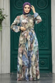 Neva Style - İndigo Blue Muslim Long Dress Style 30058IM - Thumbnail