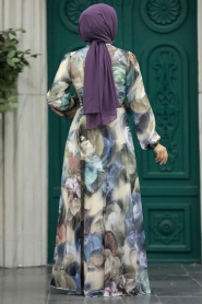 Neva Style - İndigo Blue Muslim Long Dress Style 30058IM - Thumbnail