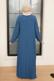 Neva Style - İndigo Blue Muslim Long Dress Style 76840IM - Thumbnail