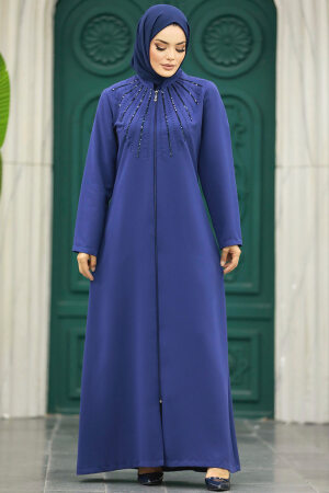 Neva Style - İndigo Blue Muslim Turkish Abaya 10077IM - Thumbnail