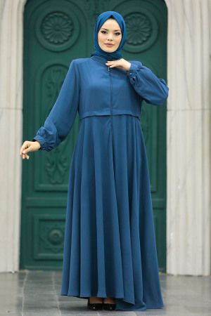 Neva Style - İndigo Blue Muslim Turkish Abaya 1102IM - Thumbnail