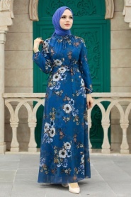 Neva Style - İndigo Blue Plus Size Dress 279078IM - Thumbnail