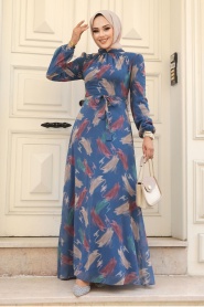 Neva Style - İndigo Blue Plus Size Dress 27930IM - Thumbnail