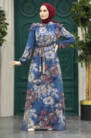 Neva Style - İndigo Blue Plus Size Dress 279318IM - Thumbnail