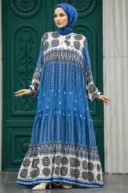 Neva Style - İndigo Blue Plus Size Dress 50005IM - Thumbnail