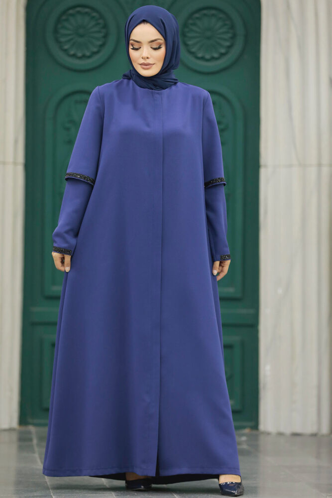 Neva Style - İndigo Blue Plus Size Turkish Abaya 10091IM - 2