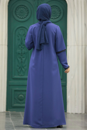 Neva Style - İndigo Blue Plus Size Turkish Abaya 10091IM - Thumbnail