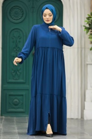 Neva Style - İndigo Blue Plus Size Turkish Abaya 615IM - Thumbnail