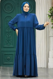 Neva Style - İndigo Blue Plus Size Turkish Abaya 615IM - Thumbnail