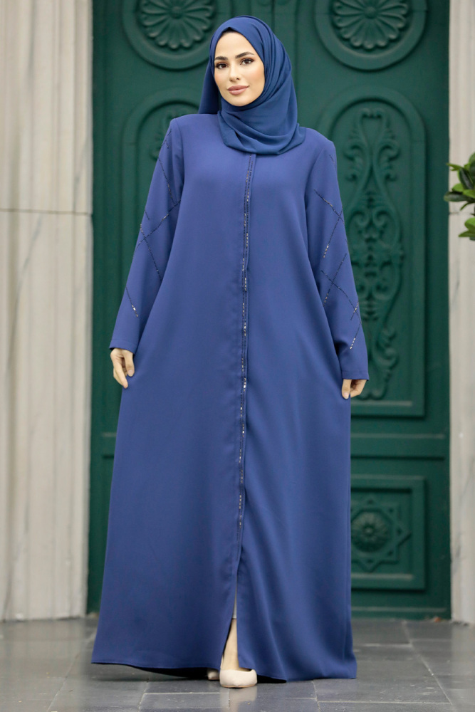 Neva Style - İndigo Blue Plus Size Turkish Abaya 625IM - 2