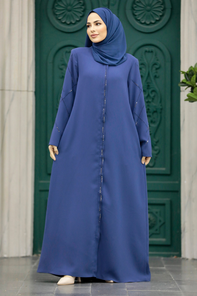 Neva Style - İndigo Blue Plus Size Turkish Abaya 625IM - 1