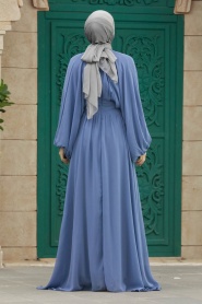 Neva Style - İndigo Blue Turkish Hijab Engagement Gown 60681IM - Thumbnail