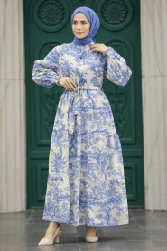Neva Style - İndigo Blue Women Dress 5888IM - Thumbnail