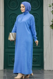 Neva Style - İndigo Blue Women Knitwear Dress 34310IM - Thumbnail