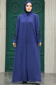 Neva Style - İndigo Blue Women Turkish Abaya 10081IM - Thumbnail