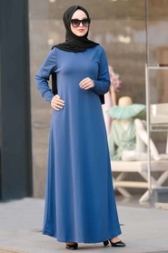 Neva Style - İndigo Mavisi Tesettür Elbise 41070IM - Thumbnail