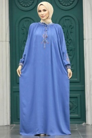 Neva Style - İndigo Mavisi Tesettür Elbise 90021IM - Thumbnail