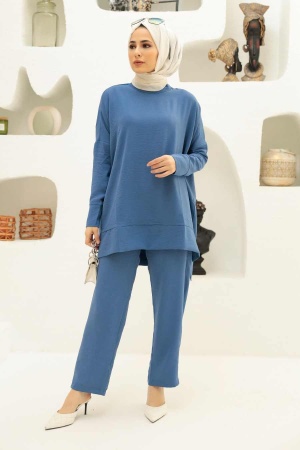 Neva Style - İndigo Mavisi Tesettür İkili Takım 13010IM - 2