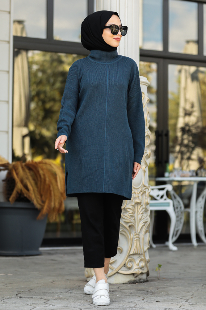  İndigo Mavisi Tesettür Triko Tunik 18441IM - 1