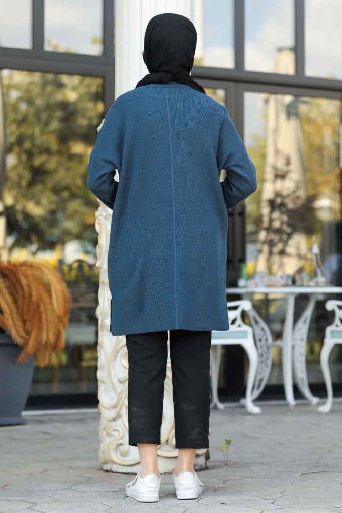  İndigo Mavisi Tesettür Triko Tunik 18441IM - 2
