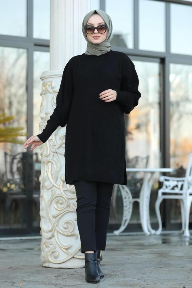 Neva Style - Siyah Tesettür Triko Tunik 20290S - 1