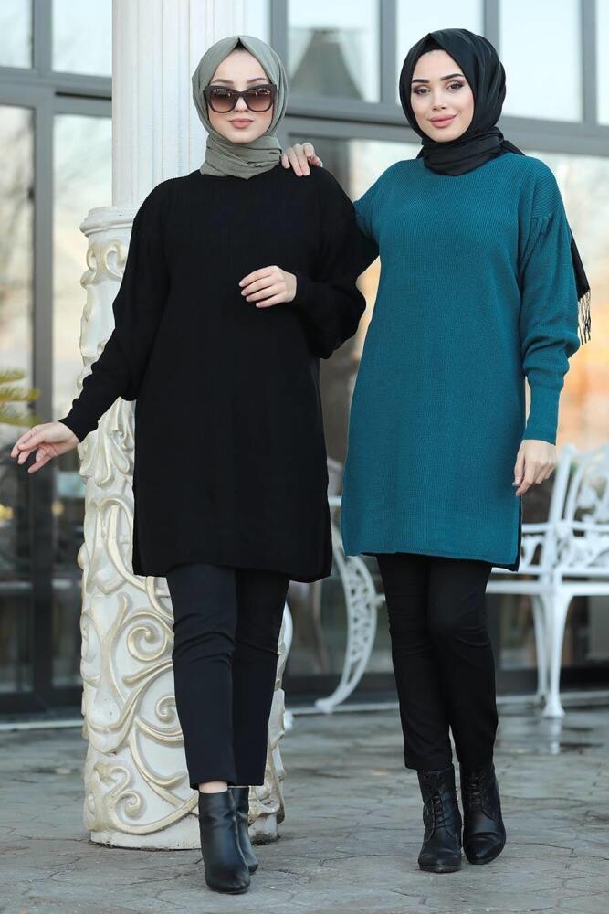 Neva Style - Siyah Tesettür Triko Tunik 20290S - 2