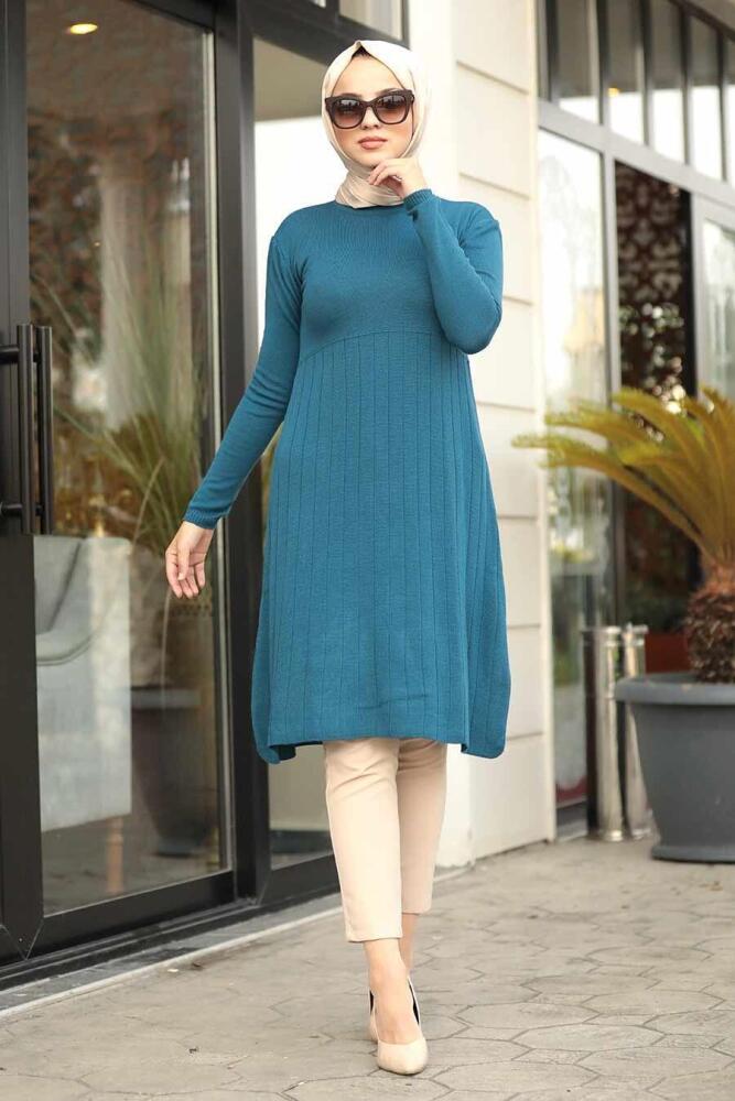 Neva Style - İndigo Mavisi Tesettür Triko Tunik 2321IM - 1