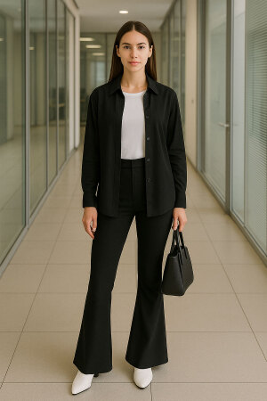  İspanyol Paça Siyah Tesettür Pantolon 1073S - 1