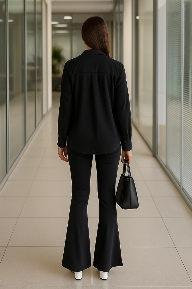  İspanyol Paça Siyah Tesettür Pantolon 1073S - 2