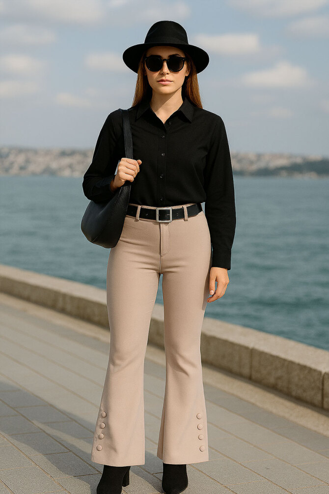  Neva Style - İspanyol Paça Vizon Tesettür Pantolon 1078V - 1