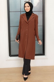 Neva Style - Kahverengi Tesettür Blazer Ceket 56950KH - Thumbnail