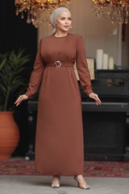 Neva Style - Kahverengi Tesettür Elbise 636KH - Thumbnail