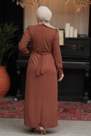 Neva Style - Kahverengi Tesettür Elbise 636KH - Thumbnail