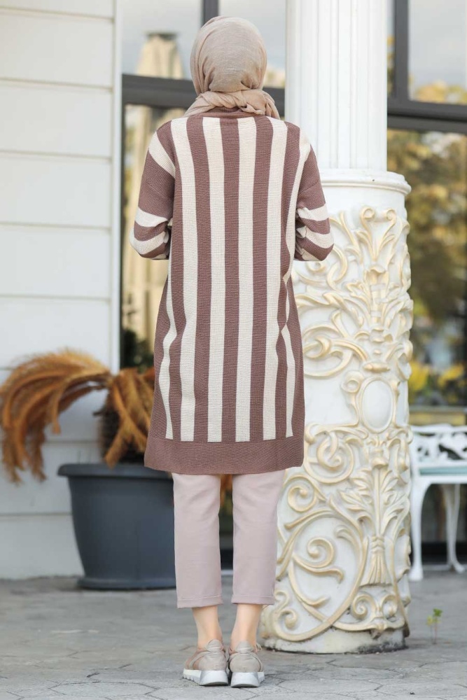  Kahverengi Tesettür Triko Tunik 22632KH - 2