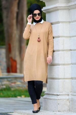 Neva Style - Kahverengi Tesettür Triko Tunik 2598KH - 1