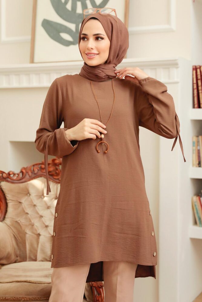 Neva Style - Kahverengi Tesettür Tunik 4044KH - 2
