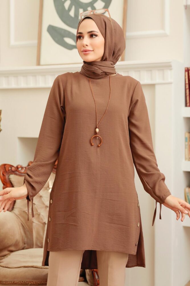 Neva Style - Kahverengi Tesettür Tunik 4044KH - 1