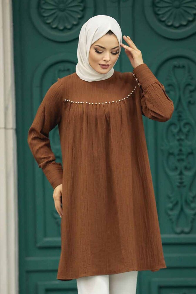 Neva Style - Kahverengi Tesettür Tunik 614KH - 3