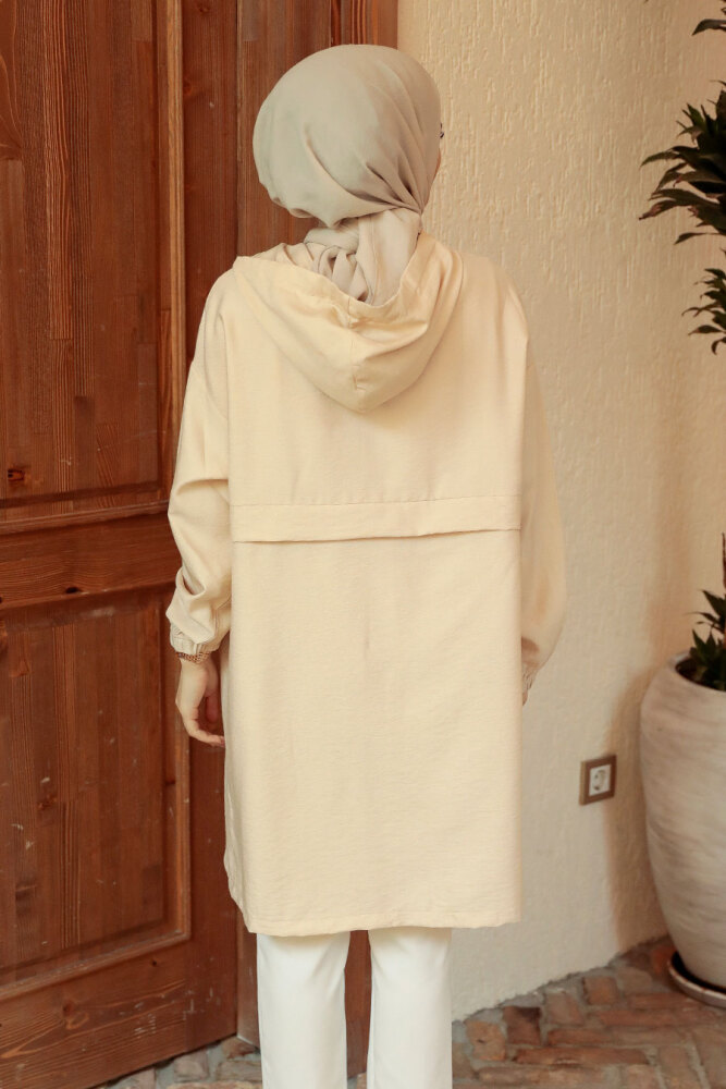 Neva Style - Kapşonlu Bej Tesettür Kap 6220BEJ - 3